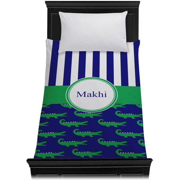 Alligators & Stripes Duvet Cover - Twin XL - On Bed - No Prop