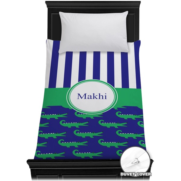 Custom Alligators & Stripes Duvet Cover - Twin (Personalized)