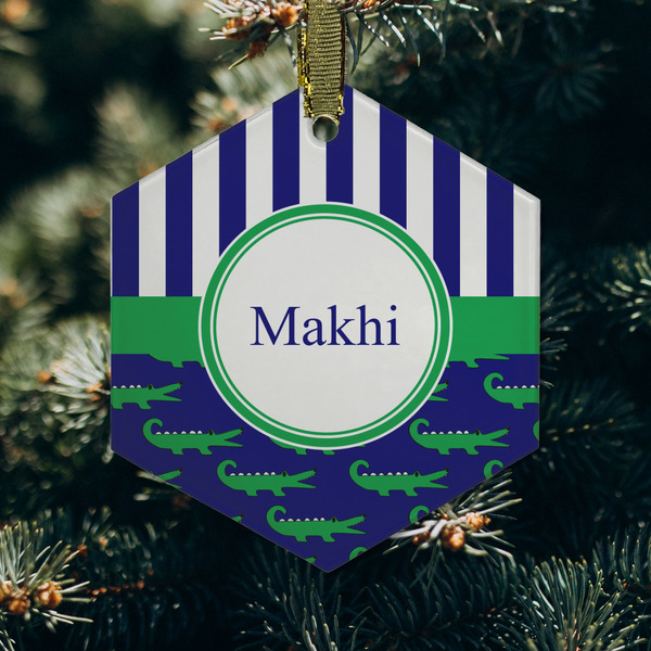 Alligators & Stripes Frosted Glass Ornament - Hexagon (Lifestyle)