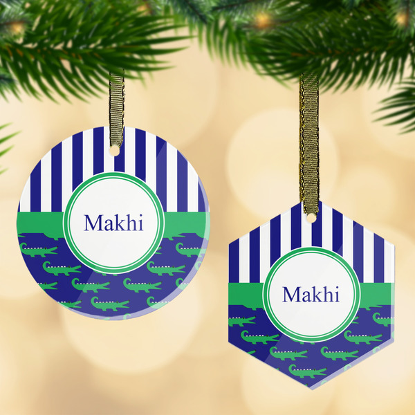 Custom Alligators & Stripes Flat Glass Ornament w/ Name or Text