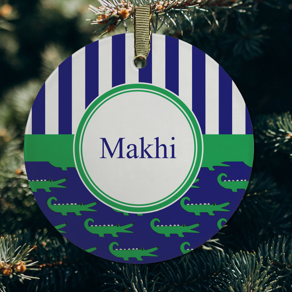 Alligators & Stripes Frosted Glass Ornament - Round (Lifestyle)