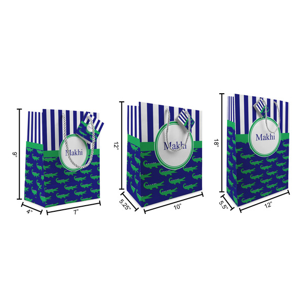 Alligators & Stripes Gift Bags - All Sizes - Dimensions