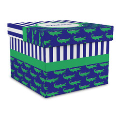 Alligators & Stripes Gift Box with Lid - Canvas Wrapped - Large (Personalized)