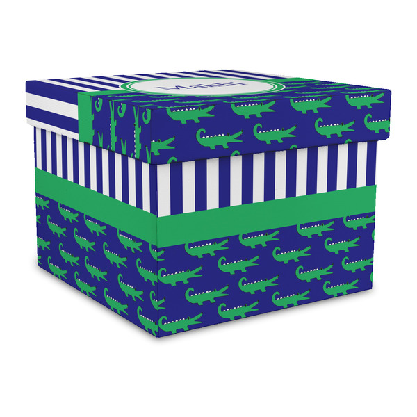 Custom Alligators & Stripes Gift Box with Lid - Canvas Wrapped - Large (Personalized)