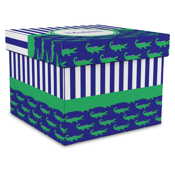 Custom Alligators & Stripes Gift Box with Lid - Canvas Wrapped - X-Large (Personalized)