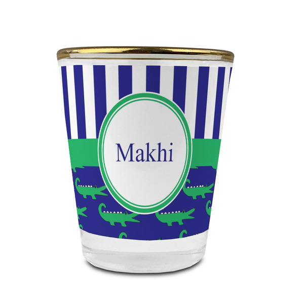 Custom Alligators & Stripes Glass Shot Glass - 1.5 oz - with Gold Rim - Set of 4 (Personalized)