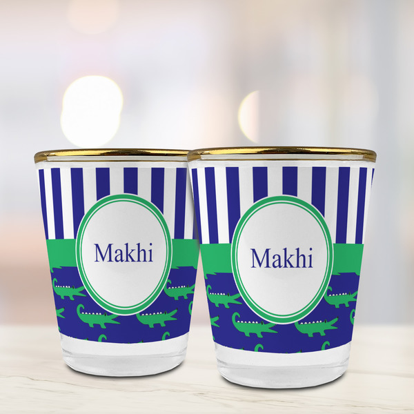 Alligators & Stripes Glass Shot Glass - with gold rim - LIFESTYLE