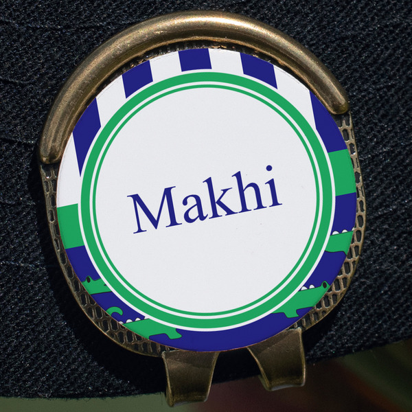 Alligators & Stripes Golf Ball Marker Hat Clip - Gold - Close Up