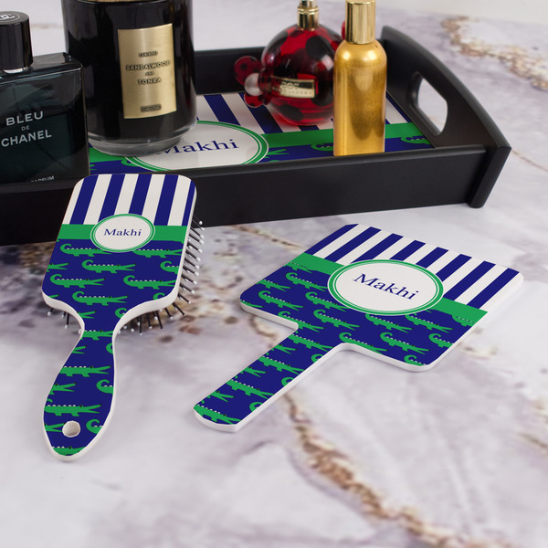 Alligators & Stripes Hair Brush and Hand Mirror - Bathroom Scene