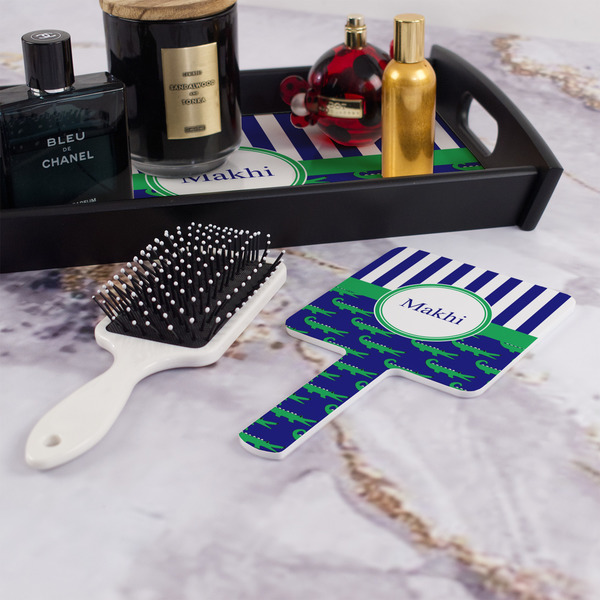 Alligators & Stripes Hand Mirror - With Hair Brush