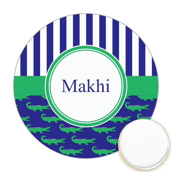 Custom Alligators & Stripes Printed Cookie Topper - Round (Personalized)