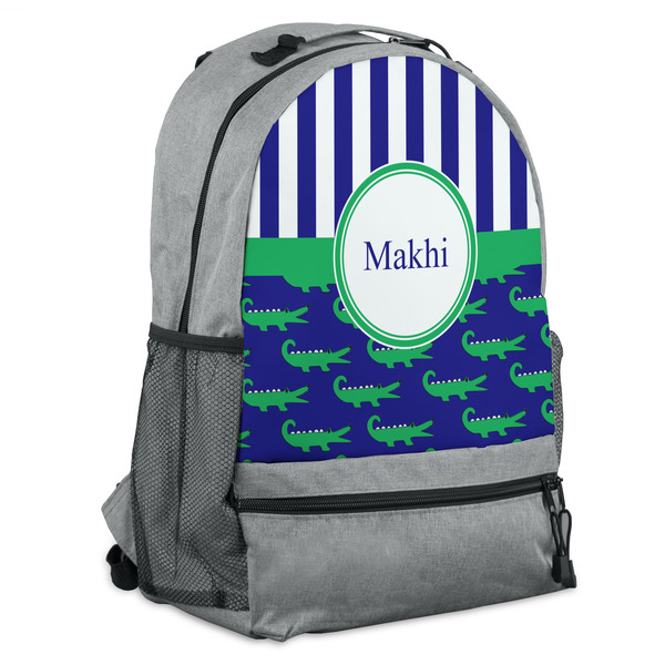 Custom Alligators & Stripes Backpack - Grey (Personalized)