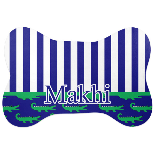 Custom Alligators & Stripes Bone Shaped Dog Food Mat (Large) (Personalized)