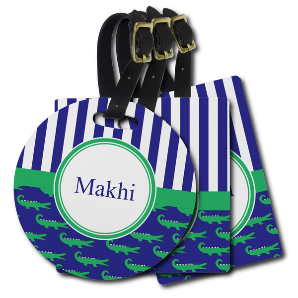 Custom Alligators & Stripes Plastic Luggage Tag (Personalized)