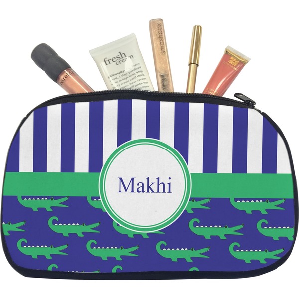 Custom Alligators & Stripes Makeup / Cosmetic Bag - Medium (Personalized)