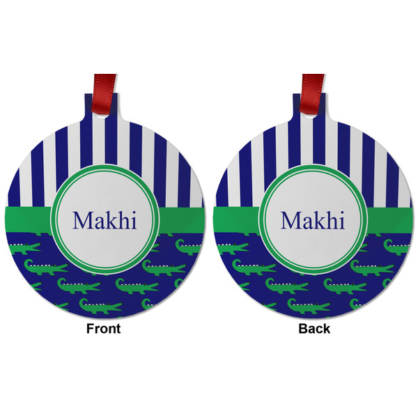 Alligators & Stripes Metal Ball Ornament - Front and Back