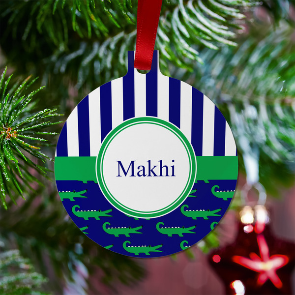Alligators & Stripes Metal Ball Ornament - Lifestyle
