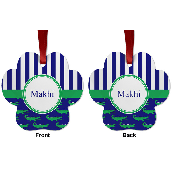 Alligators & Stripes Metal Paw Ornament - Front and Back