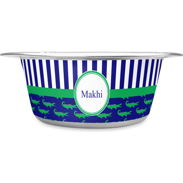 Custom Alligators & Stripes Stainless Steel Dog Bowl - Small (Personalized)