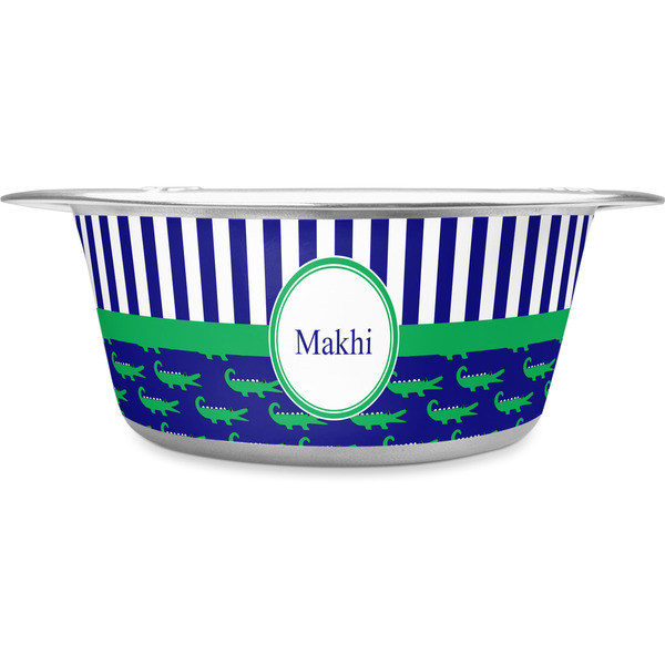 Custom Alligators & Stripes Stainless Steel Dog Bowl - Medium (Personalized)