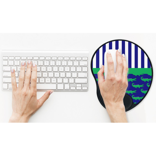 Alligators & Stripes Mouse Pad with Wrist Rest - LIFESYTLE 2 (in use)