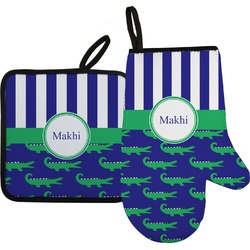 Alligators & Stripes Oven Mitt & Pot Holder Set w/ Name or Text