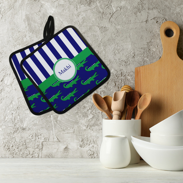 Alligators & Stripes Neoprene Pot Holder - Set of 2  LIFESTYLE