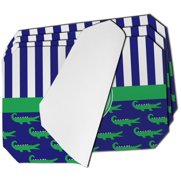 Custom Alligators & Stripes Dining Table Mat - Octagon - Set of 4 (Single-Sided) w/ Name or Text
