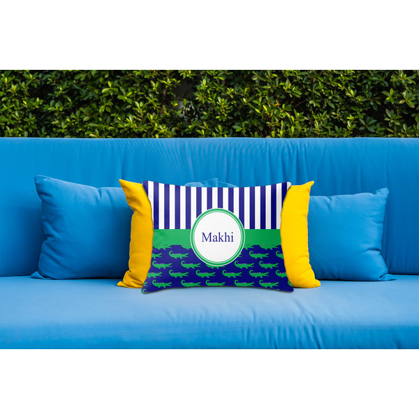 Alligators & Stripes Outdoor Throw Pillow  - LIFESTYLE (Rectangular - 20x14)