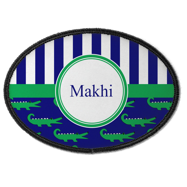 Custom Alligators & Stripes Iron On Oval Patch w/ Name or Text