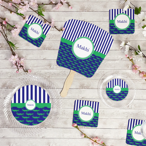 Alligators & Stripes Party Supplies Combination Image - All items - Plates, Coasters, Fans