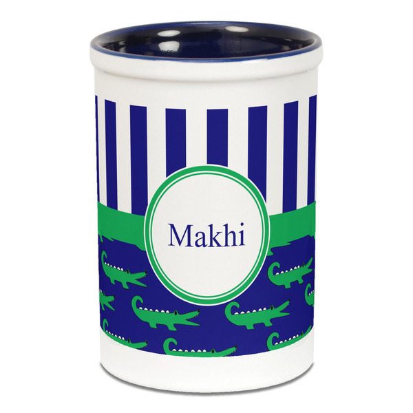 Alligators & Stripes Pencil Holder - Blue