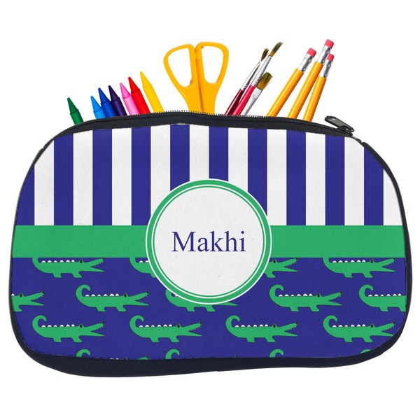Custom Alligators & Stripes Neoprene Pencil Case - Medium w/ Name or Text