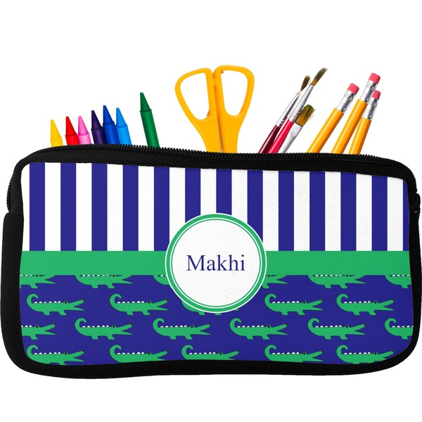 Custom Alligators & Stripes Neoprene Pencil Case - Small w/ Name or Text