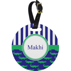 Alligators & Stripes Plastic Luggage Tag - Round (Personalized)