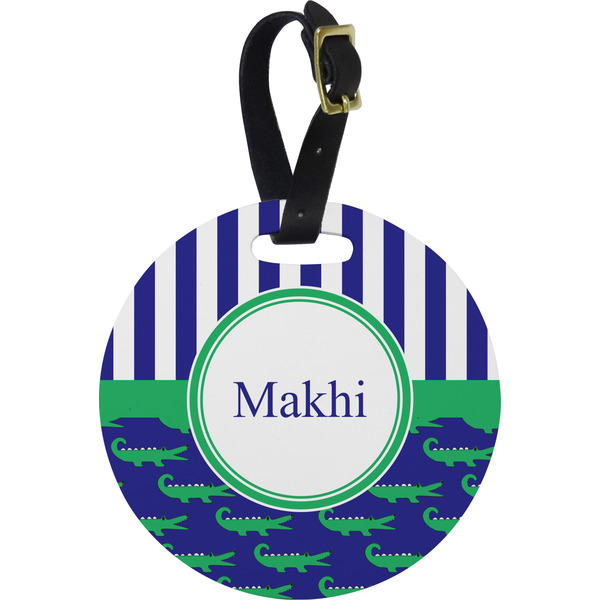 Custom Alligators & Stripes Plastic Luggage Tag - Round (Personalized)