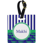 Alligators & Stripes Plastic Luggage Tag - Square w/ Name or Text