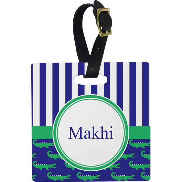 Custom Alligators & Stripes Plastic Luggage Tag - Square w/ Name or Text