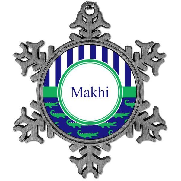 Custom Alligators & Stripes Vintage Snowflake Ornament (Personalized)