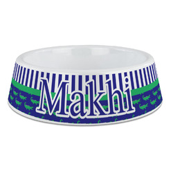 Alligators & Stripes Plastic Dog Bowl - Large (Personalized)