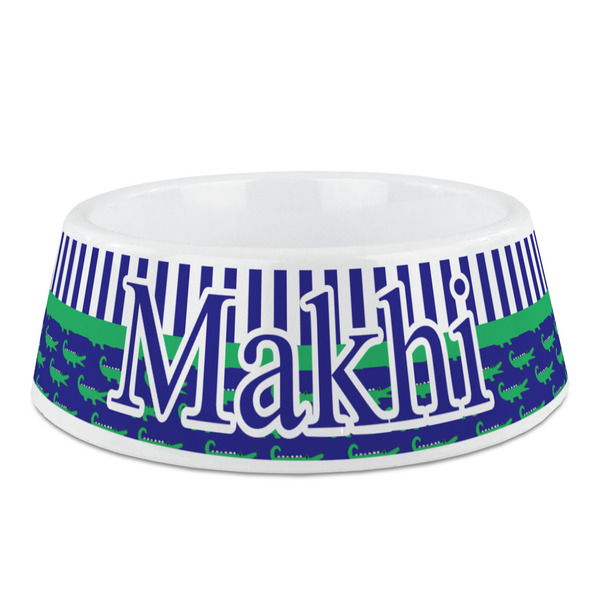 Custom Alligators & Stripes Plastic Dog Bowl - Medium (Personalized)