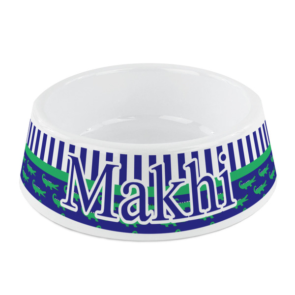 Custom Alligators & Stripes Plastic Dog Bowl - Small (Personalized)