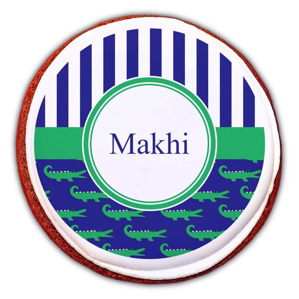 Alligators & Stripes Printed Icing Circle - Large - On Cookie