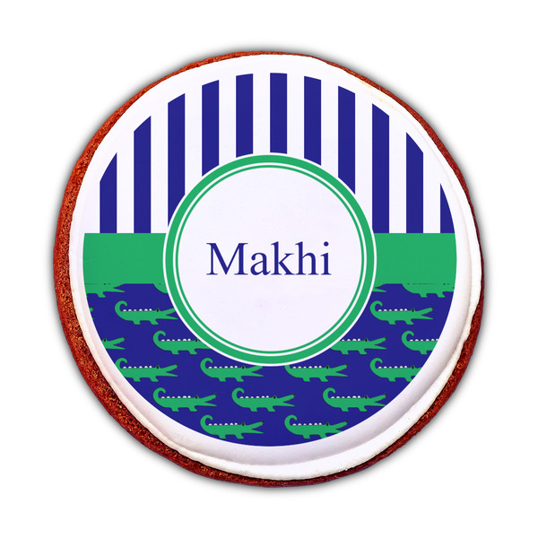 Alligators & Stripes Printed Icing Circle - Medium - On Cookie