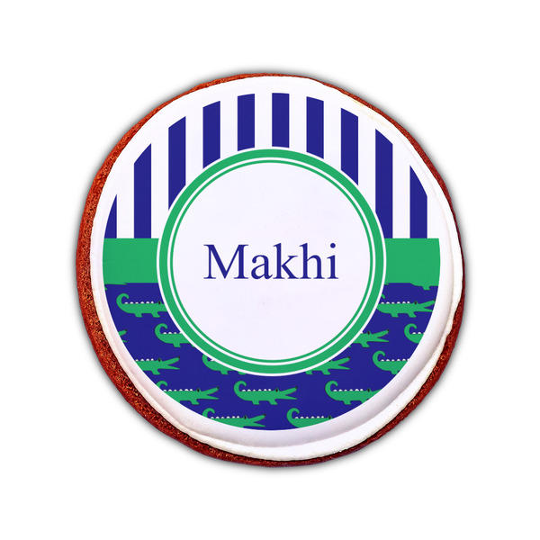 Alligators & Stripes Printed Icing Circle - Small - On Cookie