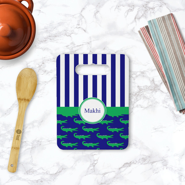 Alligators & Stripes Rectangle Trivet with Handle - LIFESTYLE