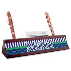 Alligators & Stripes Red Mahogany Nameplate with Business Card Holder (Personalized)