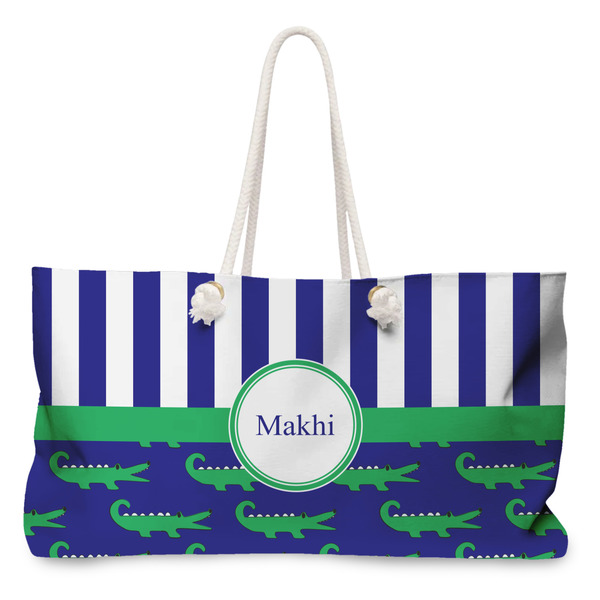 Custom Alligators & Stripes Large Tote Bag with Rope Handles (Personalized)