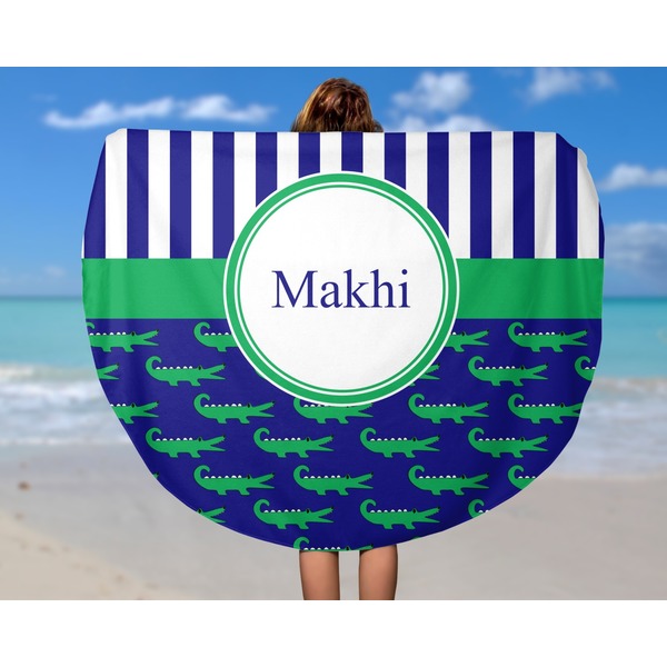 Alligators & Stripes Round Beach Towel - In Use