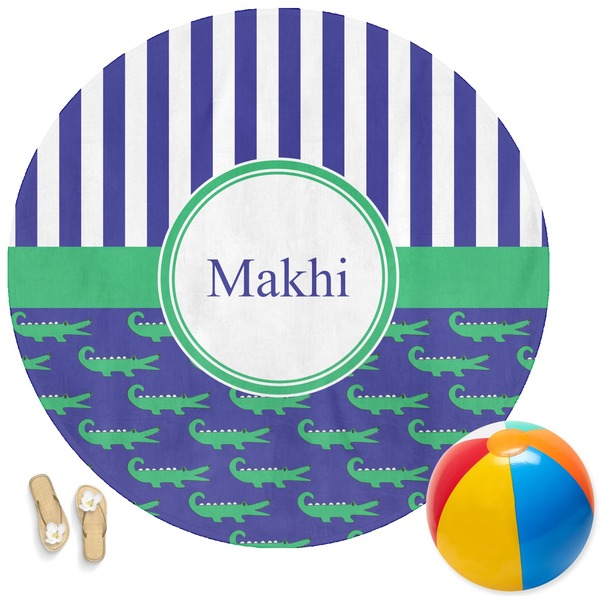 Custom Alligators & Stripes Round Beach Towel (Personalized)